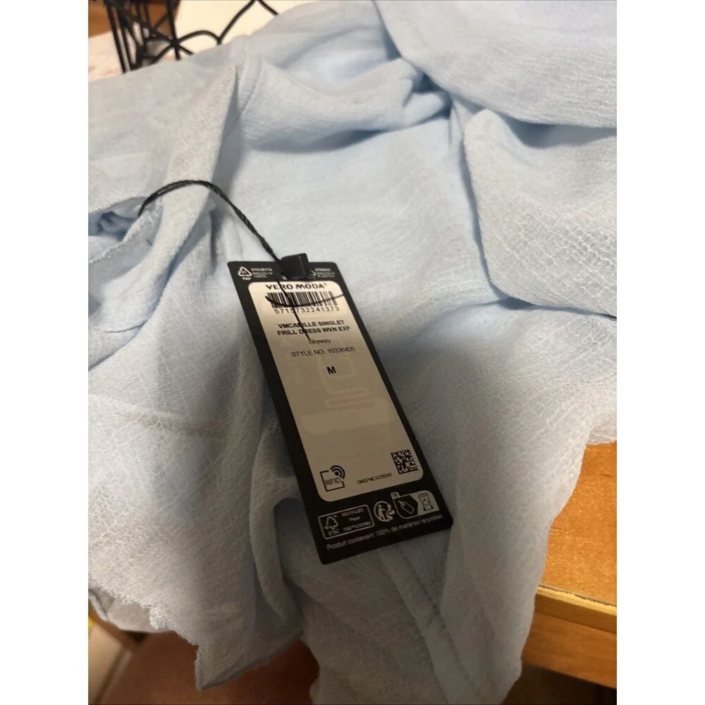 Vero Moda Women Camille Ruffle Detail Slipdress Size Medium New With Flaw Blue - Picture 6 of 8